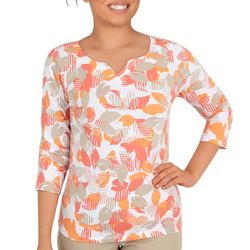 Hearts of Palm Womens Print Notch Neck 3/4 Sleeve Top