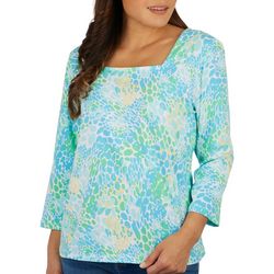 Hearts of Palm Womens Print Square Neck 3/4 Sleeve Top