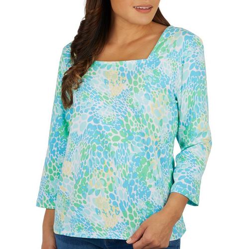 Hearts of Palm Womens Print Square Neck 3/4