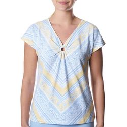 Hearts of Palm Striped Ring Neck Short Sleeve Top