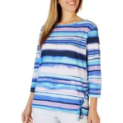 Hearts of Palm Womens Striped Side Tie 3/4 Sleeve Top