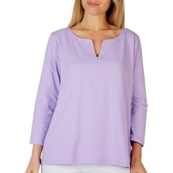 Hearts of Palm Womens Solid Notch Neck 3/4 Sleeve Top