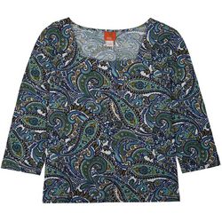 Hearts of Palm Wpmens Paisley Square Neck 3/4 Sleeve Top