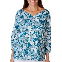 Hearts of Palm Womens Tropical Notch Neck 3/4 Sleeve Top