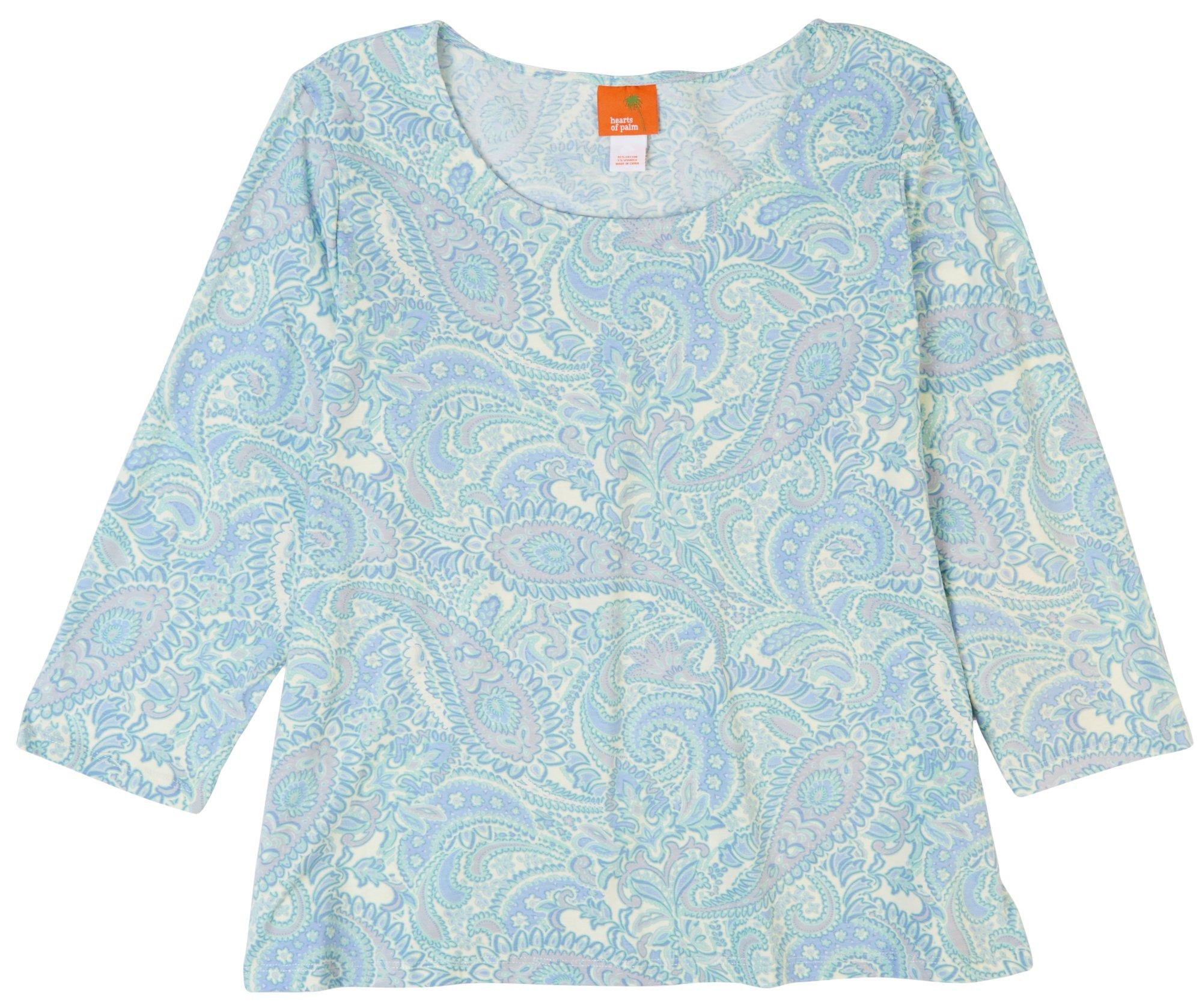 Hearts of Palm Womens Paisley Round Neck 3/4 Sleeve Top