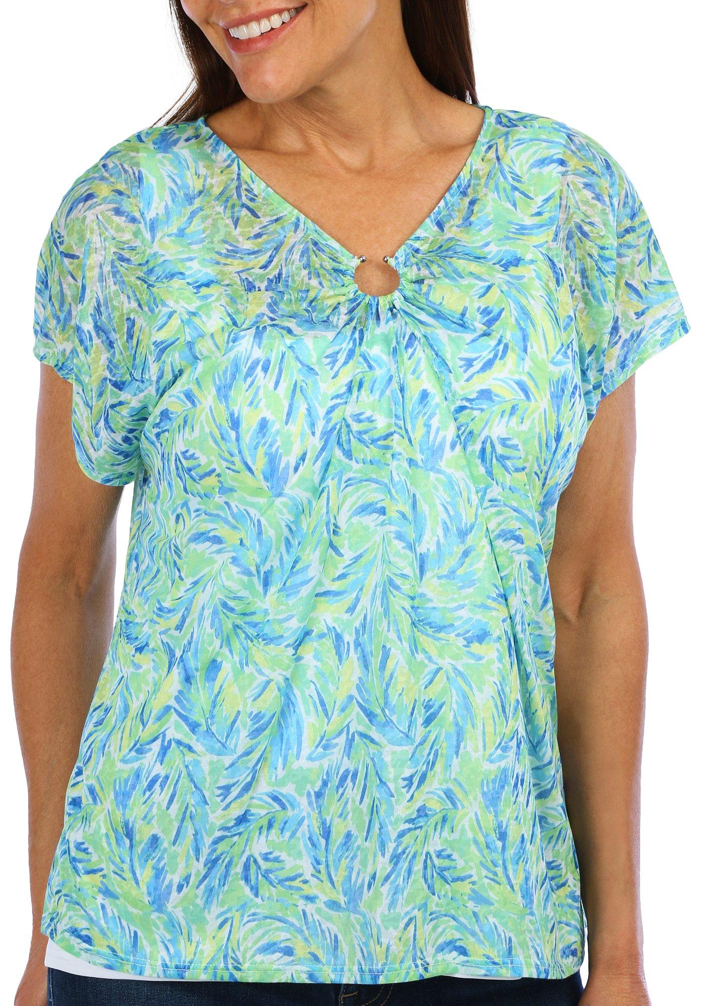Hearts of Palm Womens Print Short Sleeve Top