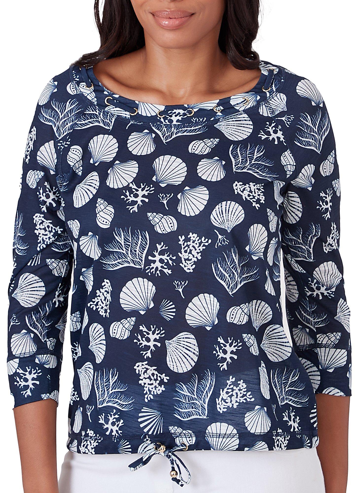 Hearts of Palm Womens Laced Grommet 3/4 Sleeve Top