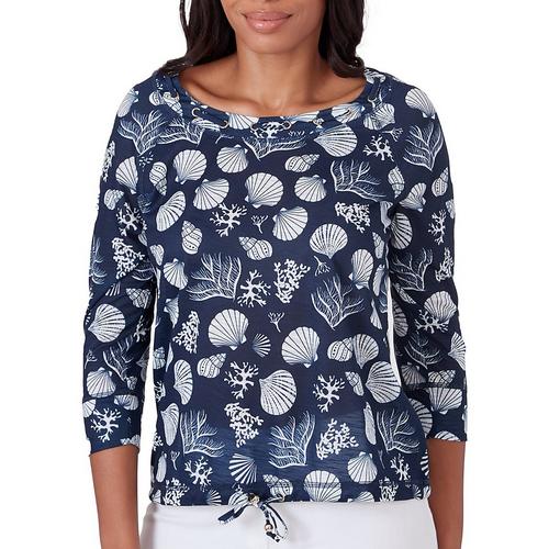 Hearts of Palm Womens Laced Grommet 3/4 Sleeve