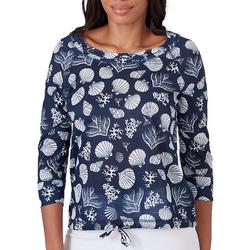 Womens Laced Grommet 3/4 Sleeve Top