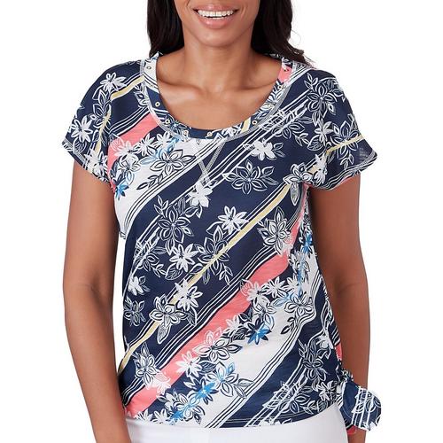 Hearts of Palm Womens Floral Scoop Neck Short