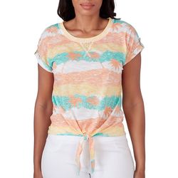 Hearts of Palm Womens Embellished Print Short Sleeve Top