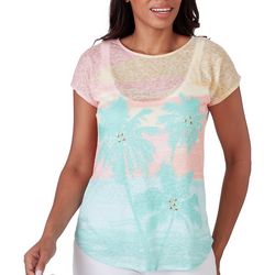 Hearts of Palm Womens Embellished Palms Burnout Top