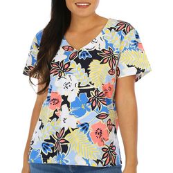 Hearts of Palm Womens Print V-Neck Short Sleeve Top
