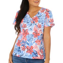 Hearts of Palm Womens Floral Surplice Short Sleeve Top