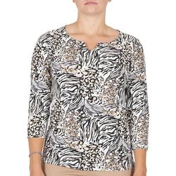 Hearts of Palm Womens Animal Printed Split Neck Top