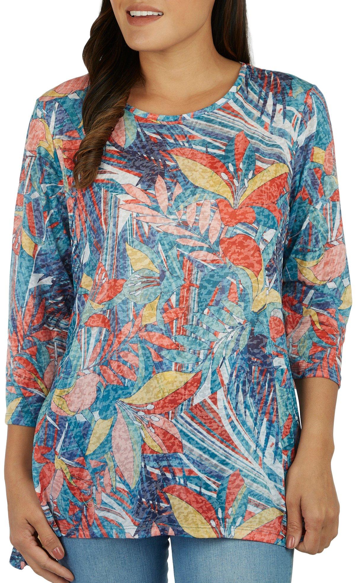 Ruby Road Womens Floral Print Pattern 3/4 Sleeve Top