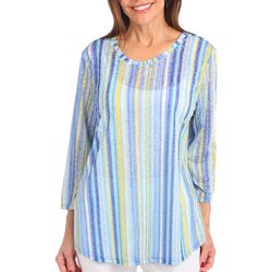 Ruby Red Womens Burnout Stripe Print 3/4 Sleeve Top