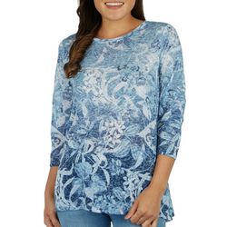 Ruby Road Womens Floral Pattern 3/4 Sleeve Top