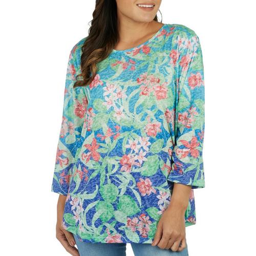 Ruby Road Womens Floral Pattern 3/4 Sleeve Top