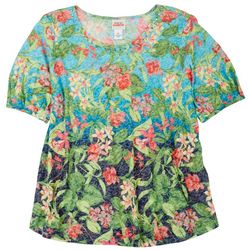 Ruby Rd Womens Embellished Neck Floral Top