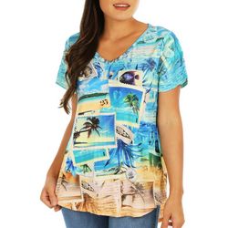 Coral Bay Womens Dream Vacation Print Short Sleeve Top
