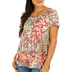Womens Embellished Coral Sea Life Short Sleeve Top