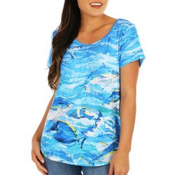Womens Embellished Glistening Sea Life Short Sleeve Top