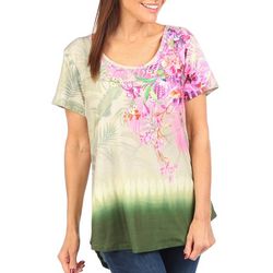 Coral Bay Womens Short Sleeve Floral Garden Embellished Top