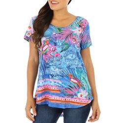 Coral Bay Womens Short Sleeve Tropical Seas Embellished Top