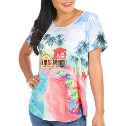 Coral Bay Womens Tropical Fronds Short Sleeve Top