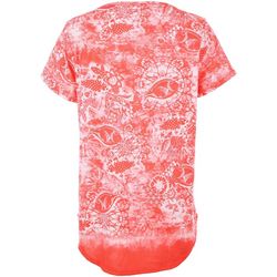 Coral Bay Womens Embellished Print V-Neck Short Sleeve Top