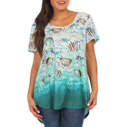 Coral Bay Womens Short Sleeve Tropical Fish Embellished Top