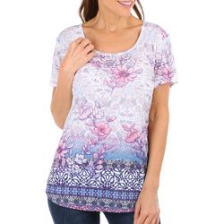 Coral Bay Womens Floral Print Short Sleeve Top