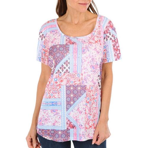 Coral Bay Womens Patchwork Floral Print Short Sleeve