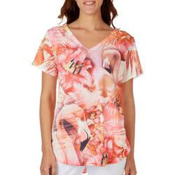 Womens Flamingo Short Sleeve Top
