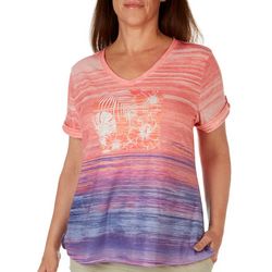 Coral Bay Womens Tropical Print Short Sleeve Top