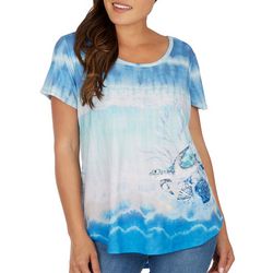 Coral Bay Womens Embellished Turtle Short Sleeve Top