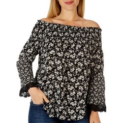 OneWorld Plus Floral Off The Shoulder Long Sleeve Top