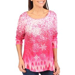Womens Embellished Ornaments and Snow Lights 3/4 Sleeve Top