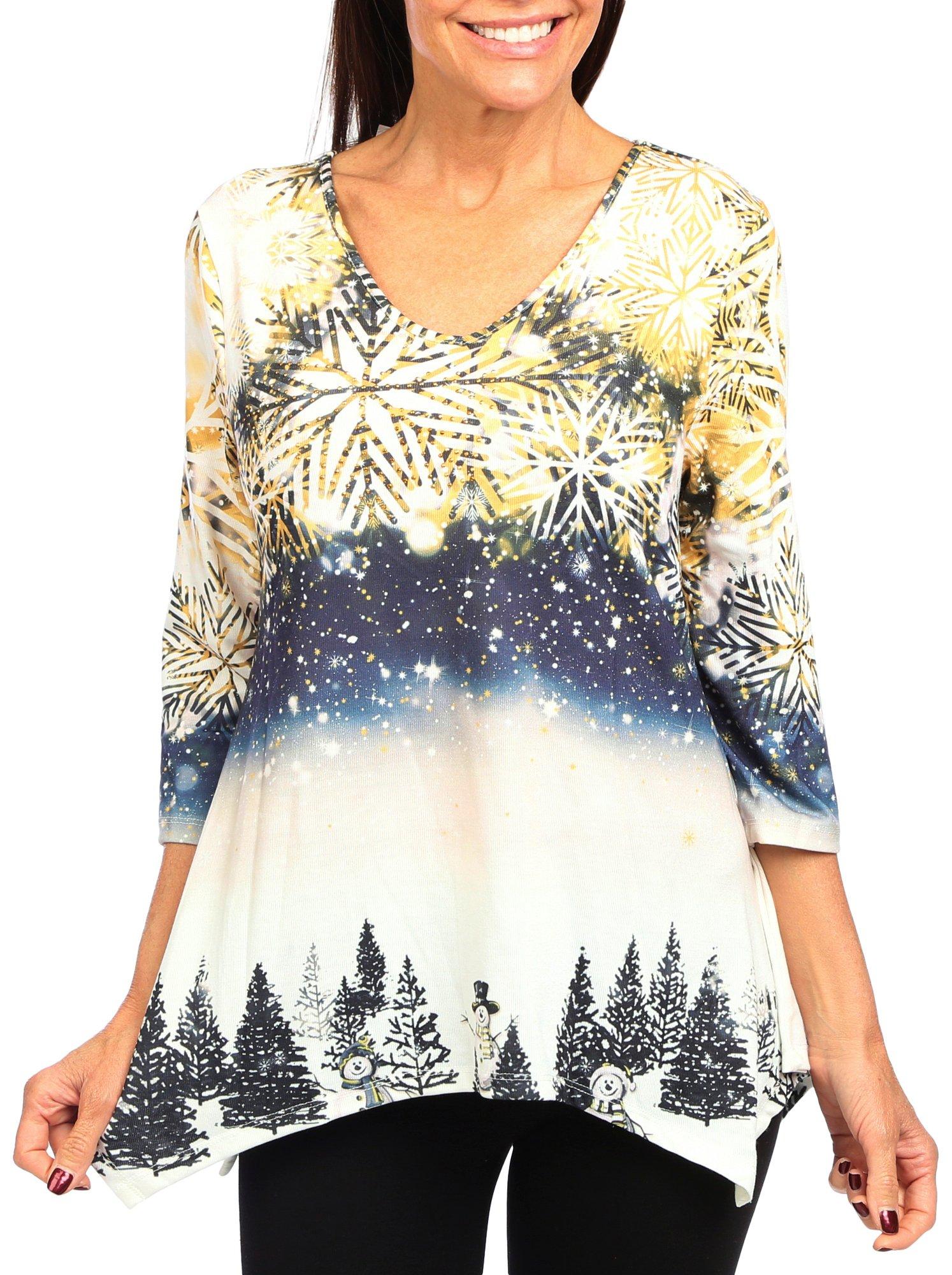 Womens Christmas 3/4 Sleeve V-Neck Top