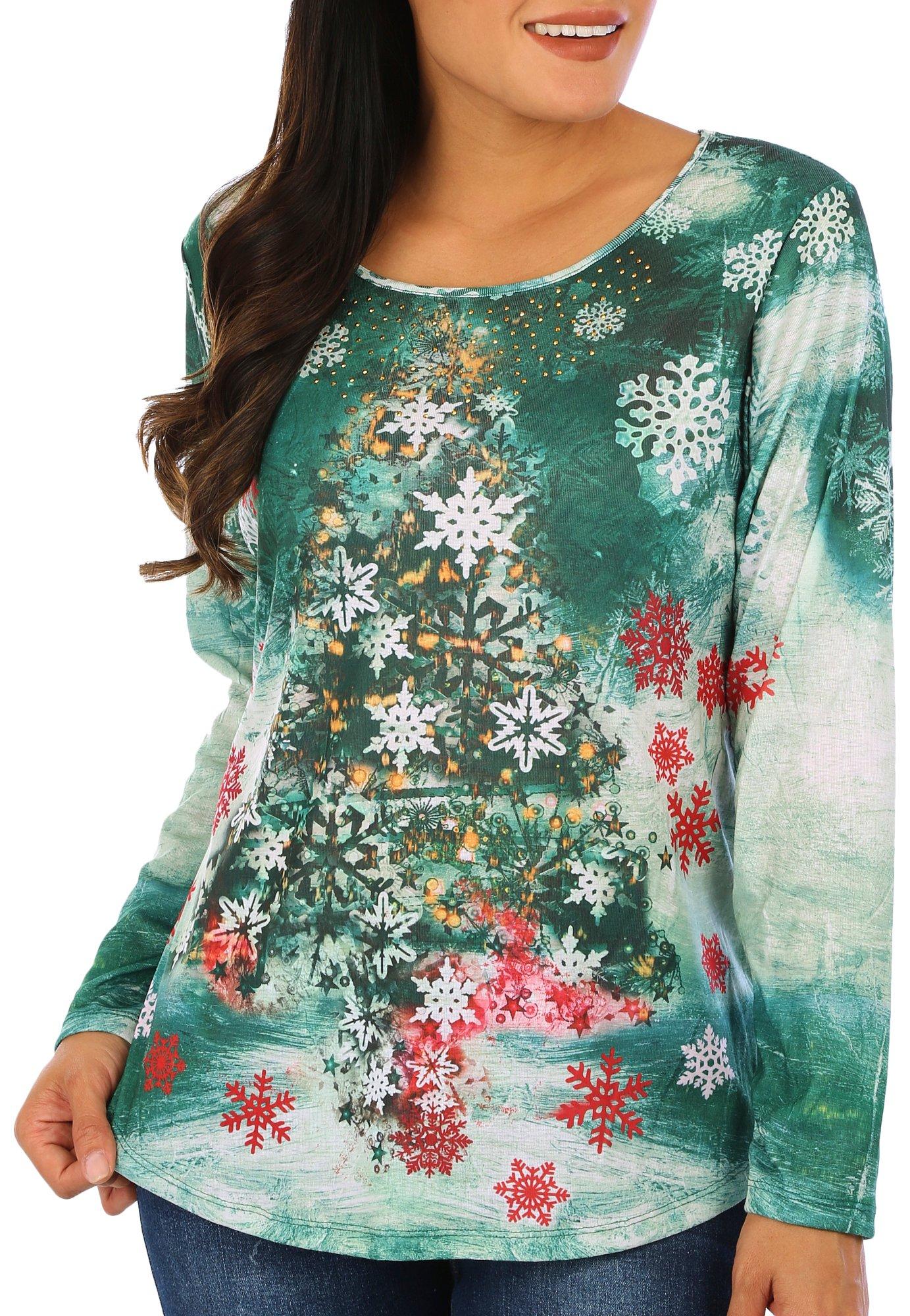 Womens Christmas Long Sleeve Crew Neck Top
