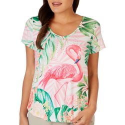 Coral Bay Womens Short Sleeve Tropical Flamingo Top
