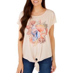 Coral Bay Womens Shell Embellished Short Sleeve Top