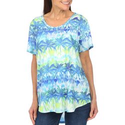Coral Bay Womens Palm Print Short Sleeve Top
