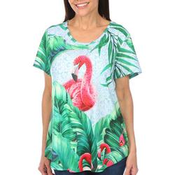 Womens Flamingo Print Short Sleeve Top