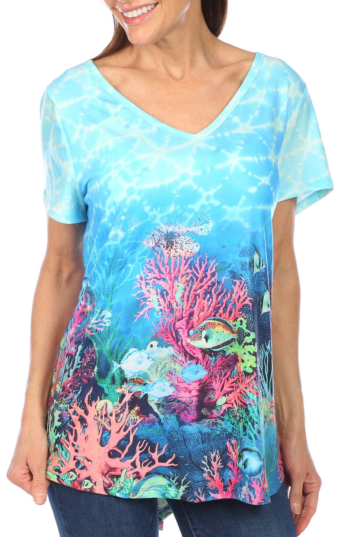 Coral Bay Womens Reef Print Short Sleeve Top