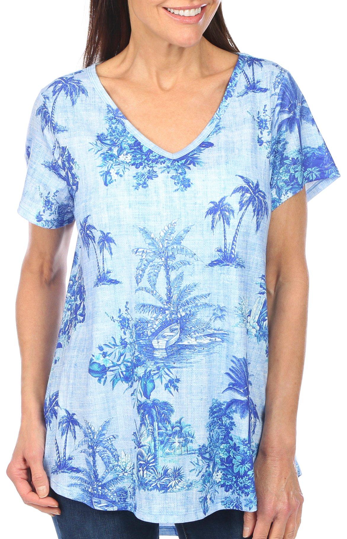 Coral Bay Womens Island Print Short Sleeve Top