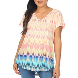 OneWorld Womens Embellished Rising Color Short Sleeve Top
