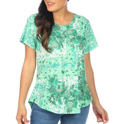 OneWorld Womens Mixed Floral Print Short Sleeve Top