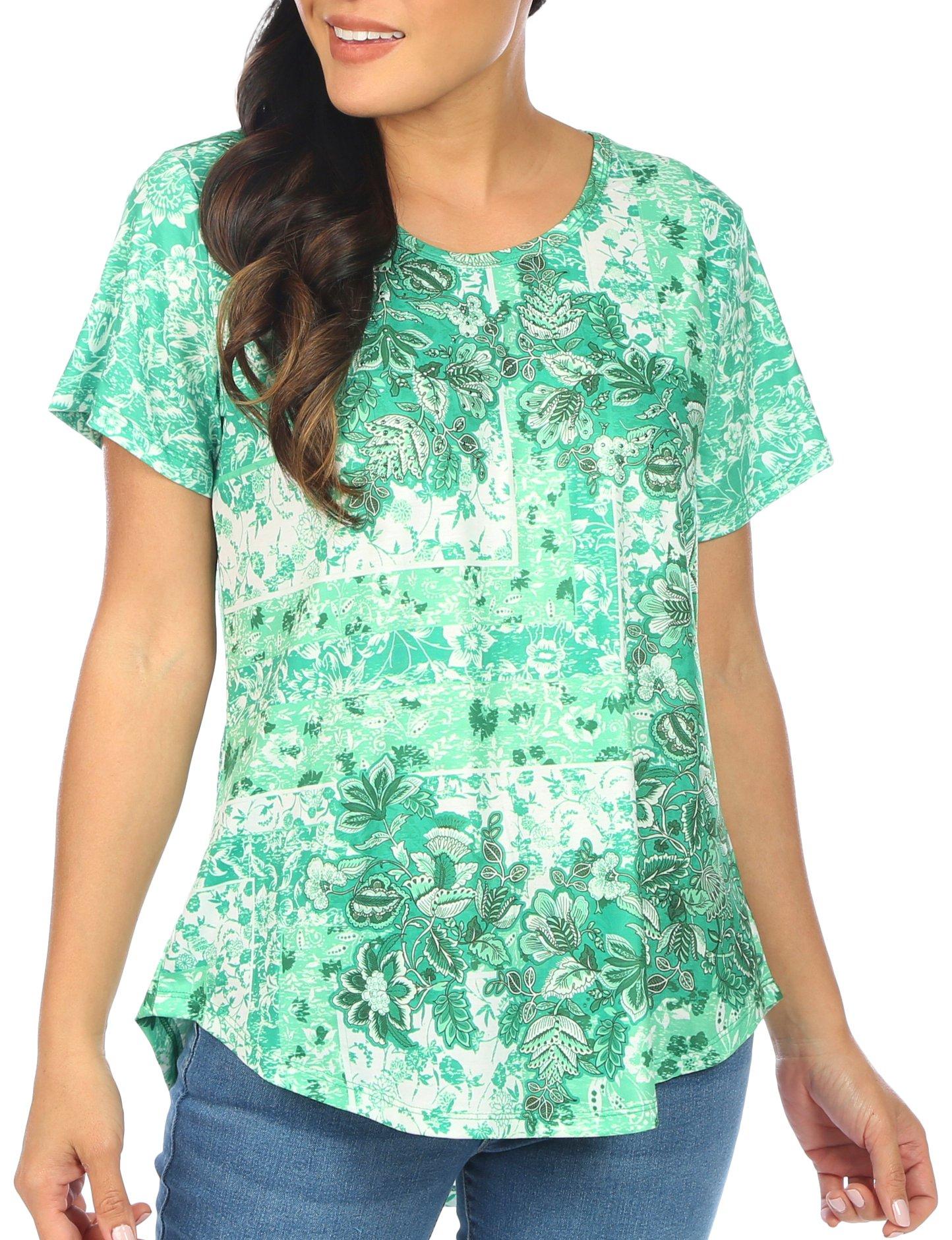 Womens Mixed Floral Print Short Sleeve Top